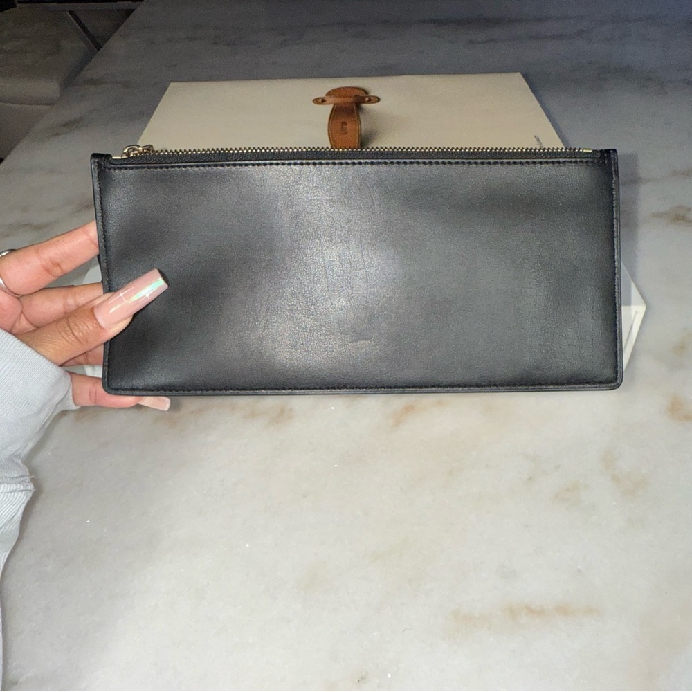 Coach Black Leather Zip Pouch Clutch Minimalist Wristlet - Picture 5 of 9